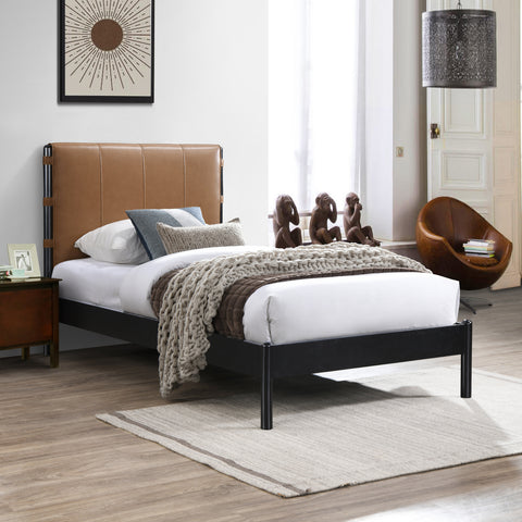 Harlow Cognac Vegan Leather Upholstered Twin Bed, 1 Piece