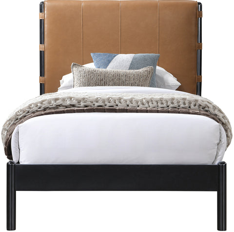 Harlow Cognac Vegan Leather Upholstered Twin Bed, 1 Piece