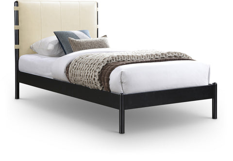 Harlow Cream Vegan Leather Upholstered Twin Bed, 1 Piece