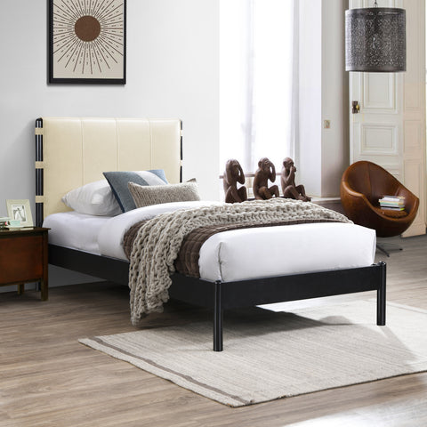 Harlow Cream Vegan Leather Upholstered Twin Bed, 1 Piece