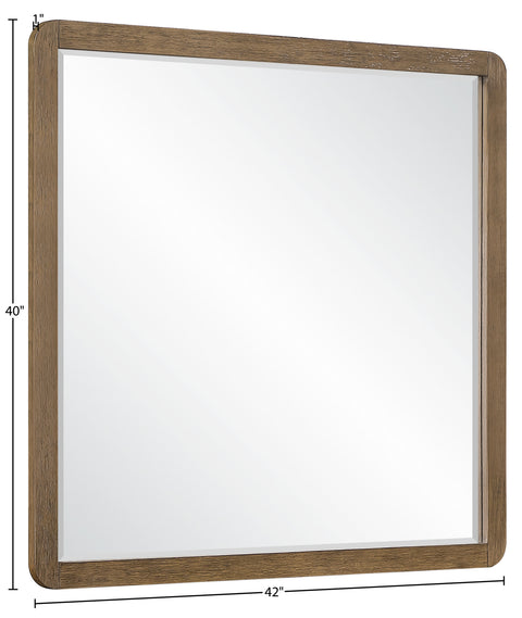 Tessa 42" Brown Oak Veneer And Solid Wood Frame Mirror, 1 Piece