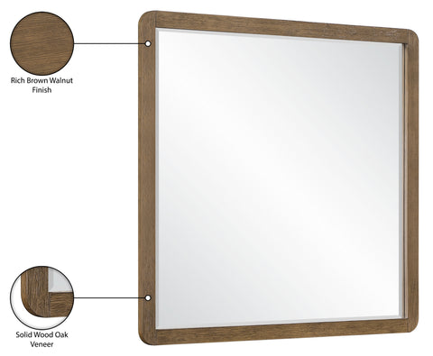 Tessa 42" Brown Oak Veneer And Solid Wood Frame Mirror, 1 Piece