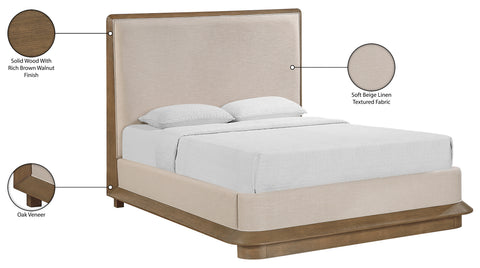 Tessa Brown Fabric Upholstered Queen Bed, 1 Piece