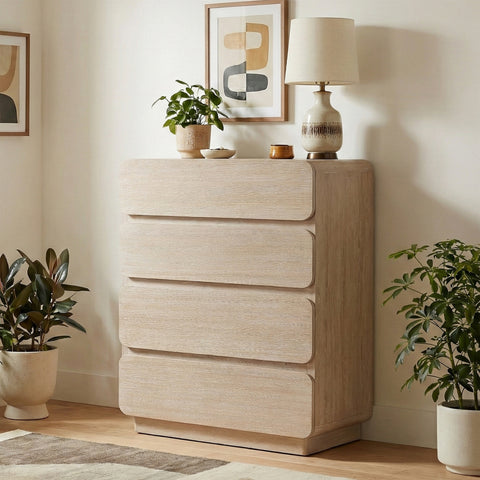 Tessa Natural Solid Wood And Oak Veneer Chest, 1 Piece