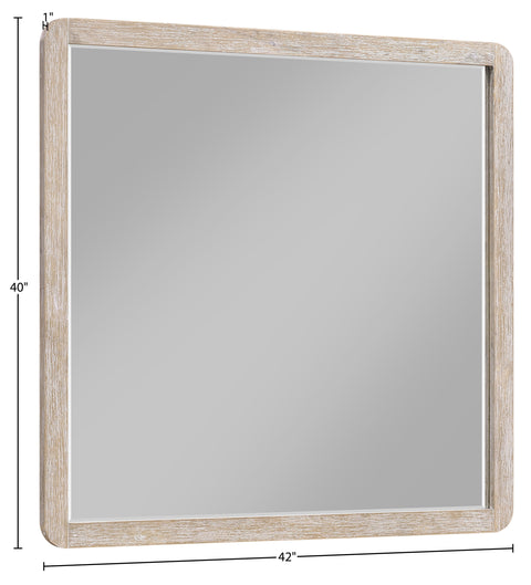 Tessa 42" Natural Oak Veneer And Solid Wood Frame Mirror, 1 Piece