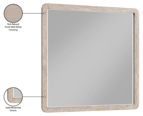 Tessa 42" Natural Oak Veneer And Solid Wood Frame Mirror, 1 Piece