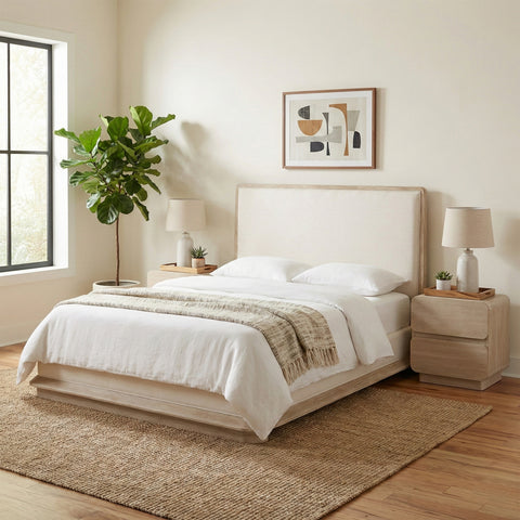 Tessa Natural Fabric Upholstered Queen Bed, 1 Piece