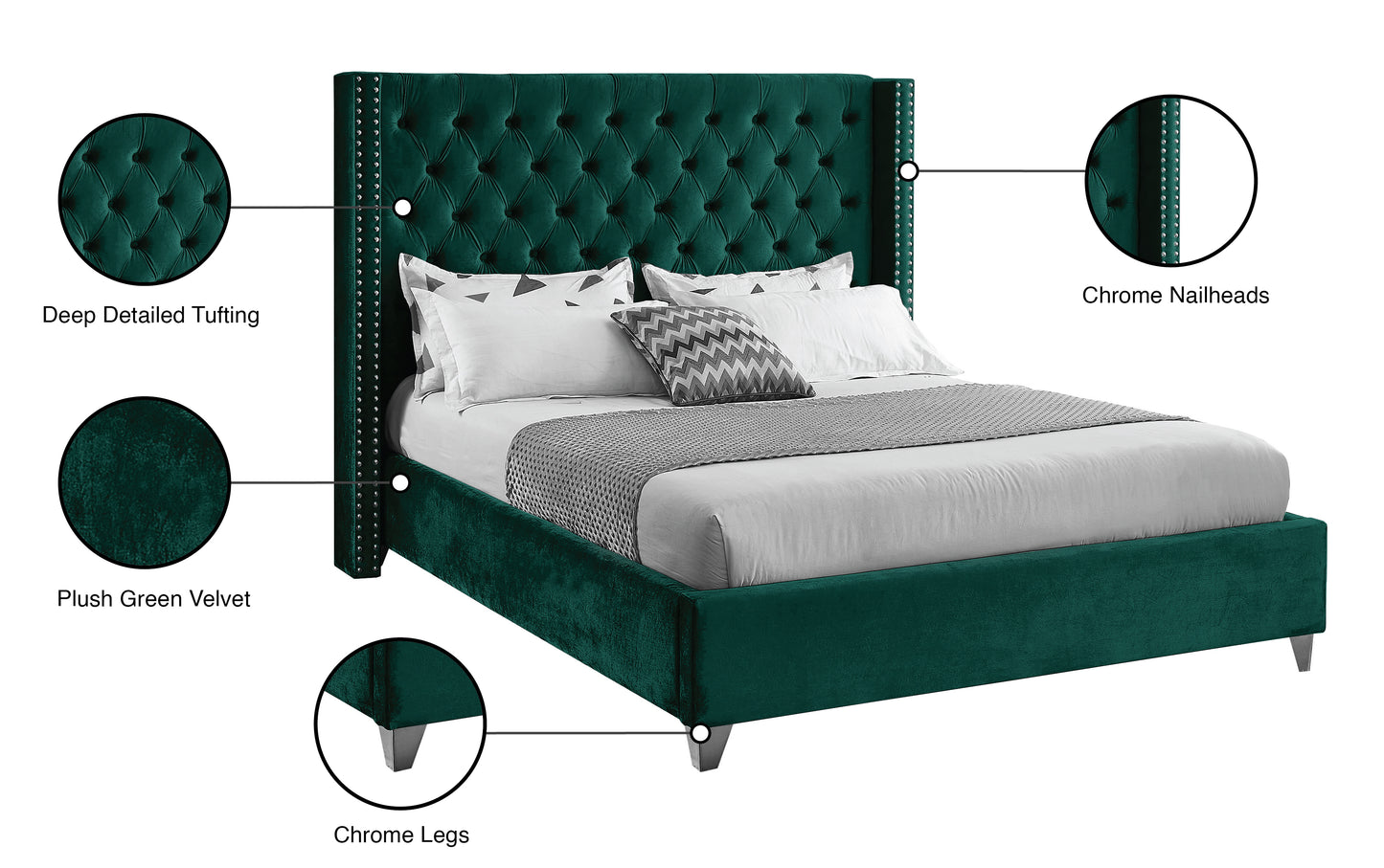 robertson green velvet full bed f