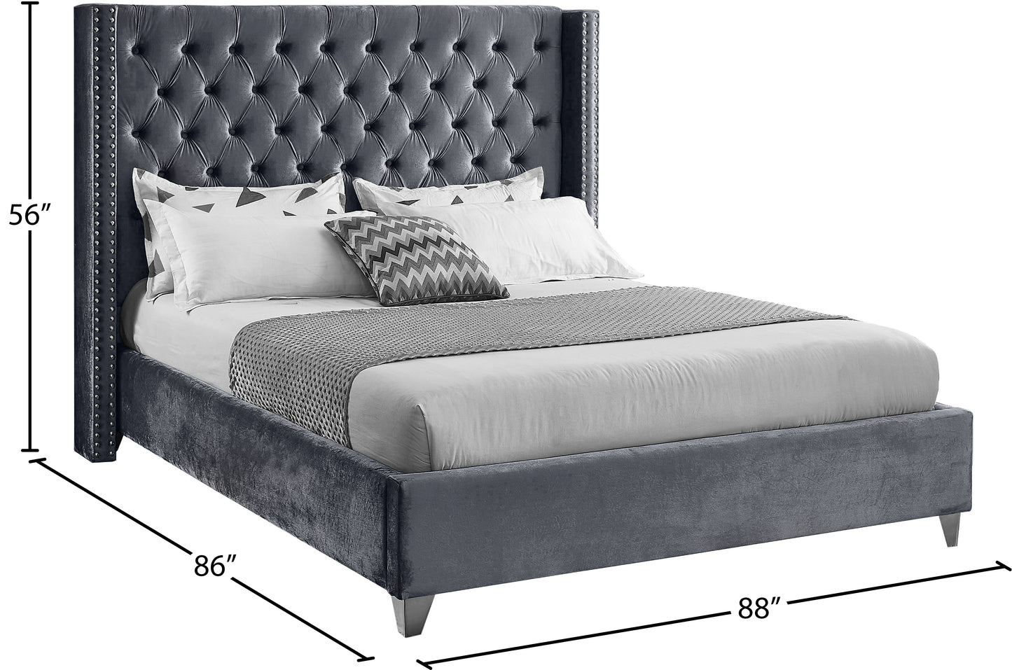 robertson grey velvet king bed k