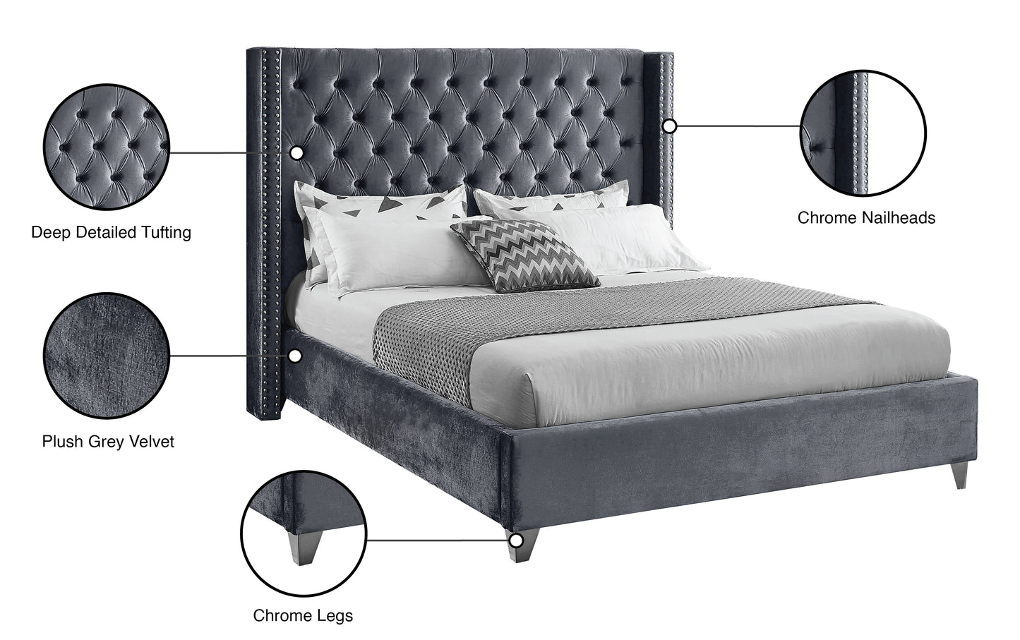 robertson grey velvet king bed k