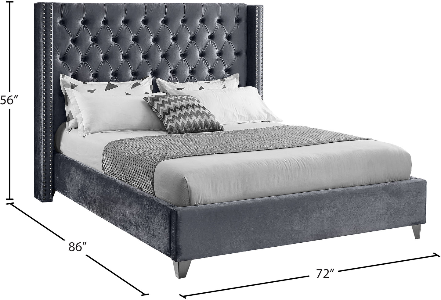 robertson grey velvet queen bed q