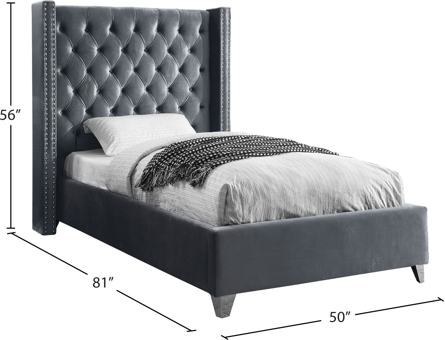 robertson grey velvet twin bed t