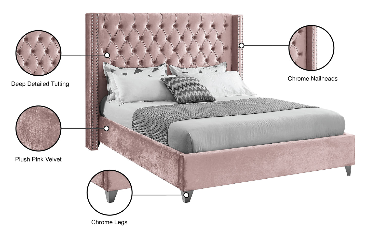 robertson pink velvet full bed f