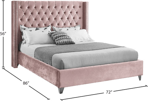Robertson Pink Velvet Queen Bed Q