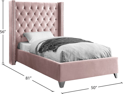Robertson Pink Velvet Twin Bed T