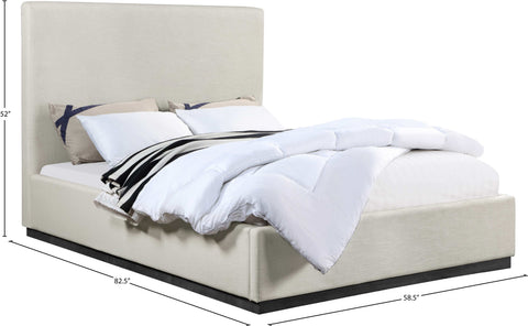 Carly Beige Linen Textured Fabric Full Bed F