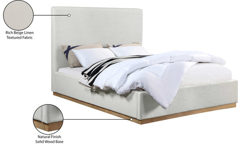 Carly Cream Linen Textured Fabric Queen Bed Q