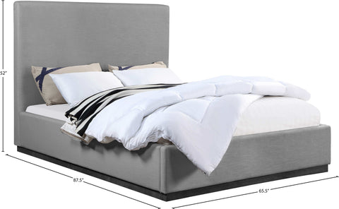 Carly Grey Linen Textured Fabric Queen Bed Q