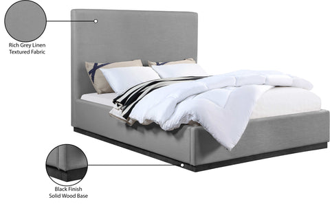 Carly Grey Linen Textured Fabric Queen Bed Q