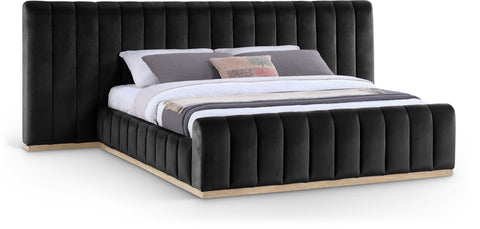 Blaire Black Velvet Upholstered King Bed, 1 Piece