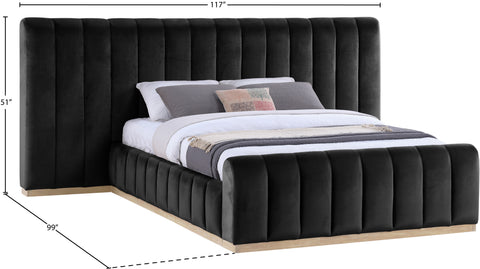 Blaire Black Velvet Upholstered Queen Bed, 1 Piece