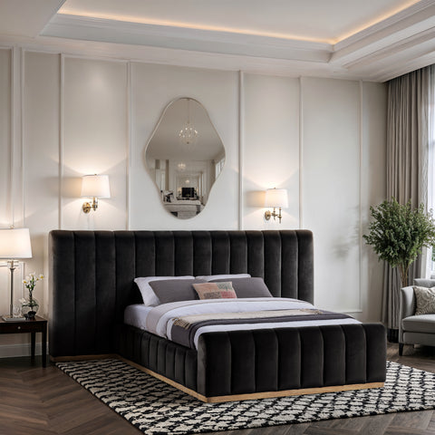 Blaire Black Velvet Upholstered Queen Bed, 1 Piece
