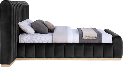 Blaire Black Velvet Upholstered Queen Bed, 1 Piece