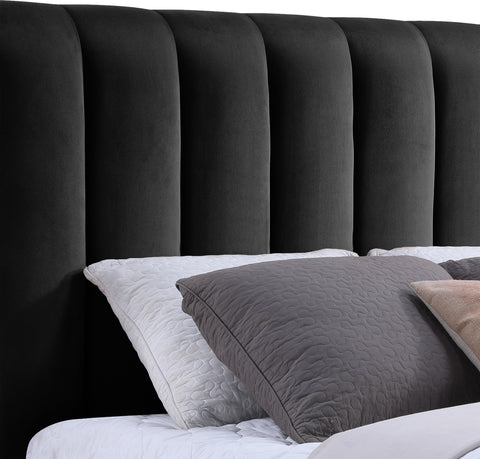 Blaire Black Velvet Upholstered Queen Bed, 1 Piece