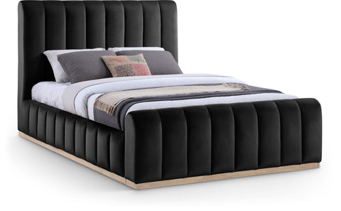 Blaire Black Velvet Upholstered Queen Bed, 1 Piece (Style 2)