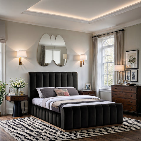 Blaire Black Velvet Upholstered Queen Bed, 1 Piece (Style 2)