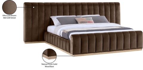 Blaire Brown Velvet Upholstered King Bed, 1 Piece