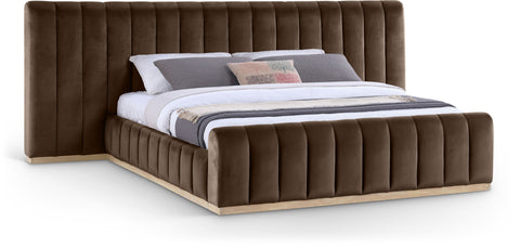 Blaire Brown Velvet Upholstered King Bed, 1 Piece