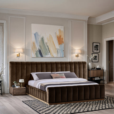 Blaire Brown Velvet Upholstered King Bed, 1 Piece