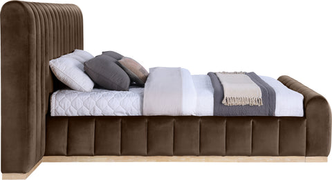 Blaire Brown Velvet Upholstered King Bed, 1 Piece
