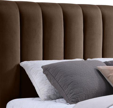 Blaire Brown Velvet Upholstered King Bed, 1 Piece