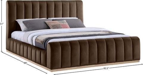Blaire Brown Velvet Upholstered King Bed, 1 Piece (Style 2)