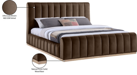 Blaire Brown Velvet Upholstered King Bed, 1 Piece (Style 2)