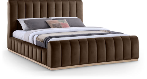 Blaire Brown Velvet Upholstered King Bed, 1 Piece (Style 2)