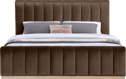 Blaire Brown Velvet Upholstered King Bed, 1 Piece (Style 2)