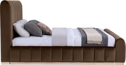 Blaire Brown Velvet Upholstered King Bed, 1 Piece (Style 2)