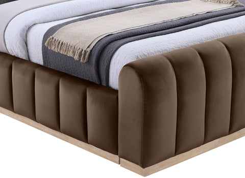 Blaire Brown Velvet Upholstered King Bed, 1 Piece (Style 2)