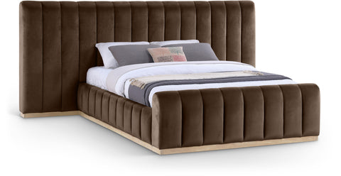 Blaire Brown Velvet Upholstered Queen Bed, 1 Piece