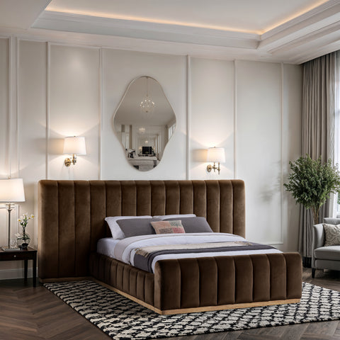 Blaire Brown Velvet Upholstered Queen Bed, 1 Piece