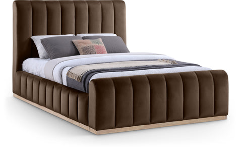Blaire Brown Velvet Upholstered Queen Bed, 1 Piece (Style 2)