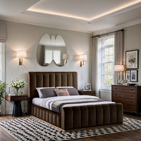 Blaire Brown Velvet Upholstered Queen Bed, 1 Piece (Style 2)