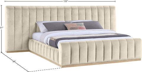 Blaire Cream Velvet Upholstered King Bed, 1 Piece