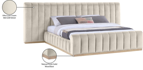 Blaire Cream Velvet Upholstered King Bed, 1 Piece