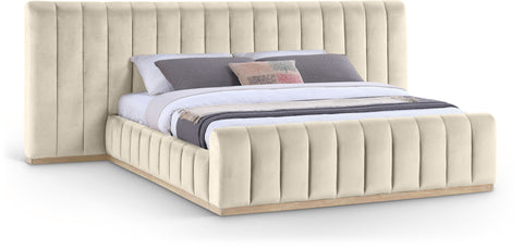 Blaire Cream Velvet Upholstered King Bed, 1 Piece