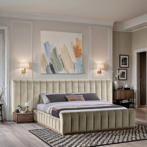 Blaire Cream Velvet Upholstered King Bed, 1 Piece