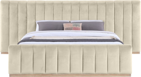 Blaire Cream Velvet Upholstered King Bed, 1 Piece